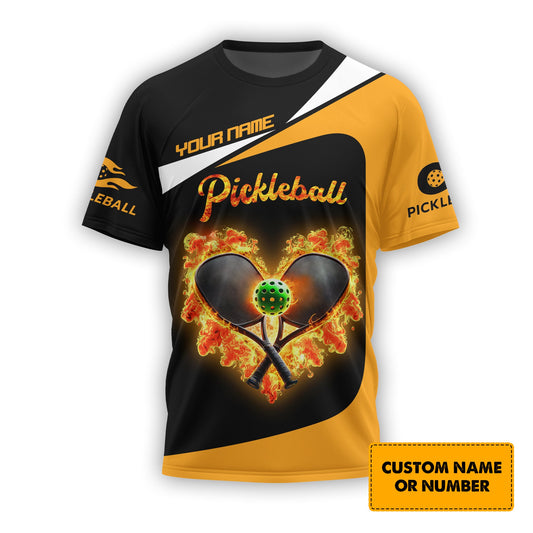 Custom Orange Pickleball Personalized Name 3D T-Shirts, Pickleball Polo Shirt, Gift For Pickleball Player