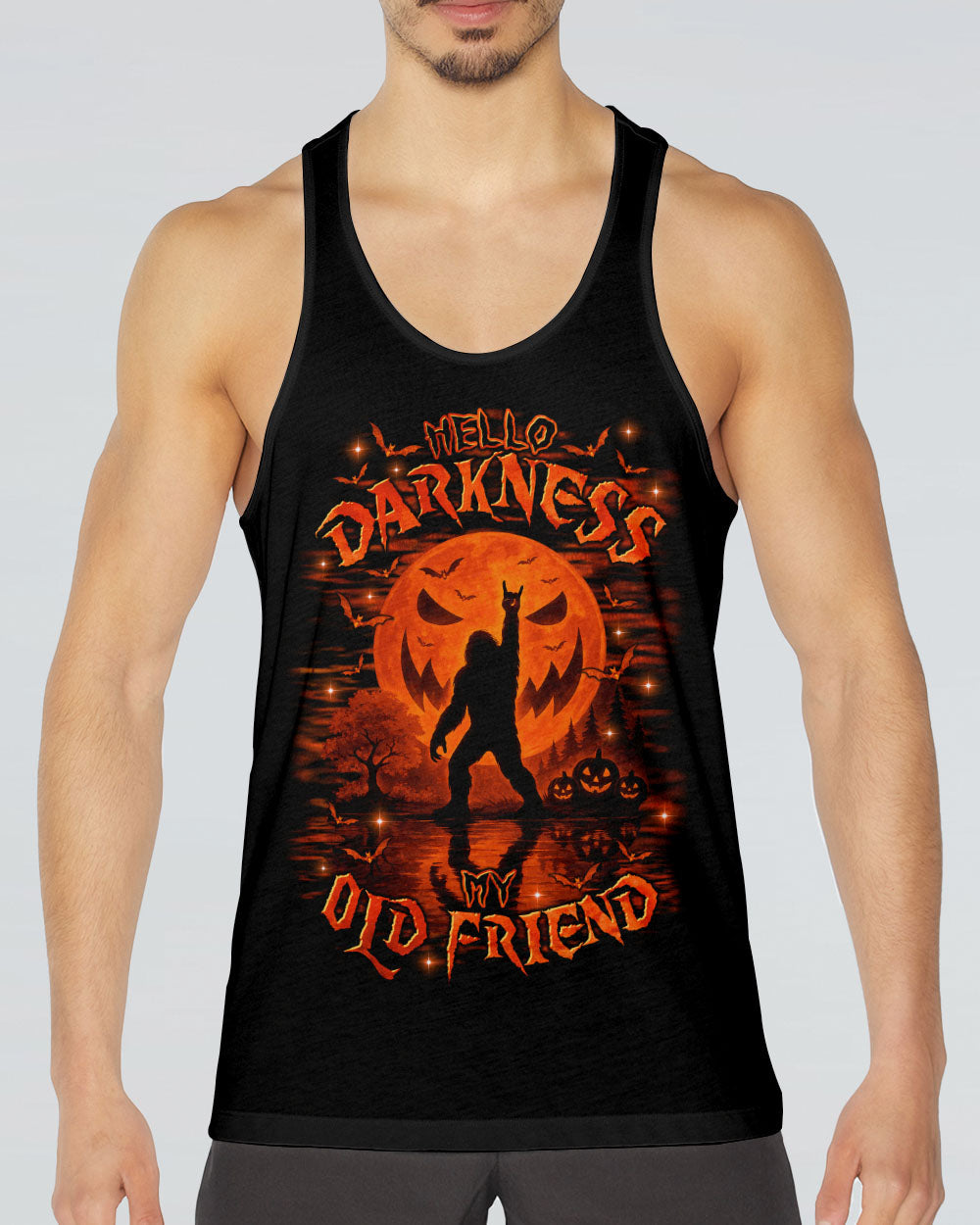 HELLO DARKNESS MY OLD FRIEND BIGFOOT HALLOWEEN ALL OVER PRINT - TLTR1808252