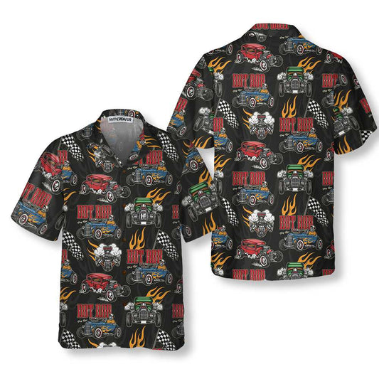Bluejose Colorful Hot Rod Pattern Hawaiian Shirt