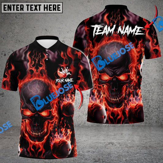 BlueJose Bowling And Pins Flame Skull Multicolor Customized Name 3D Shirt (4 Colors)