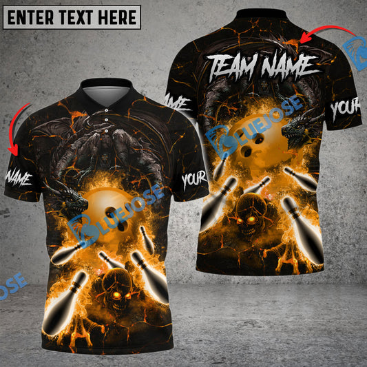 BlueJoses Bowling And Pins Dragon And Skull Multicolor Customized Name 3D Shirt ( 4 Colors )