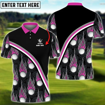 BlueJose Golf Balls Pink Flame Pattern Personalized Name 3D Shirt