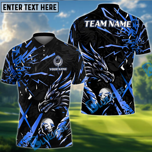 BlueJose Dragon Lightning Strike Golf Polo Shirt, Customized Name & Team Name 3D Shirts (4 Colors)