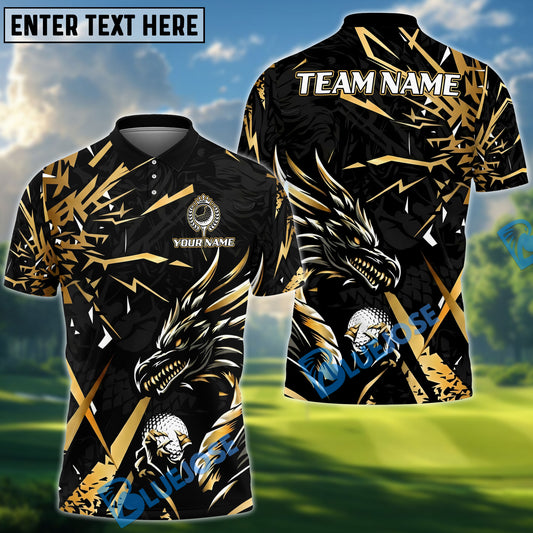BlueJose Dragon Lightning Strike Golf Polo Shirt, Customized Name & Team Name 3D Shirts (4 Colors)