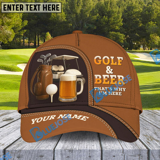 BlueJose Golf And Beer Funny Golf Cap, Personalized Name Pattern 3D Classic Cap
