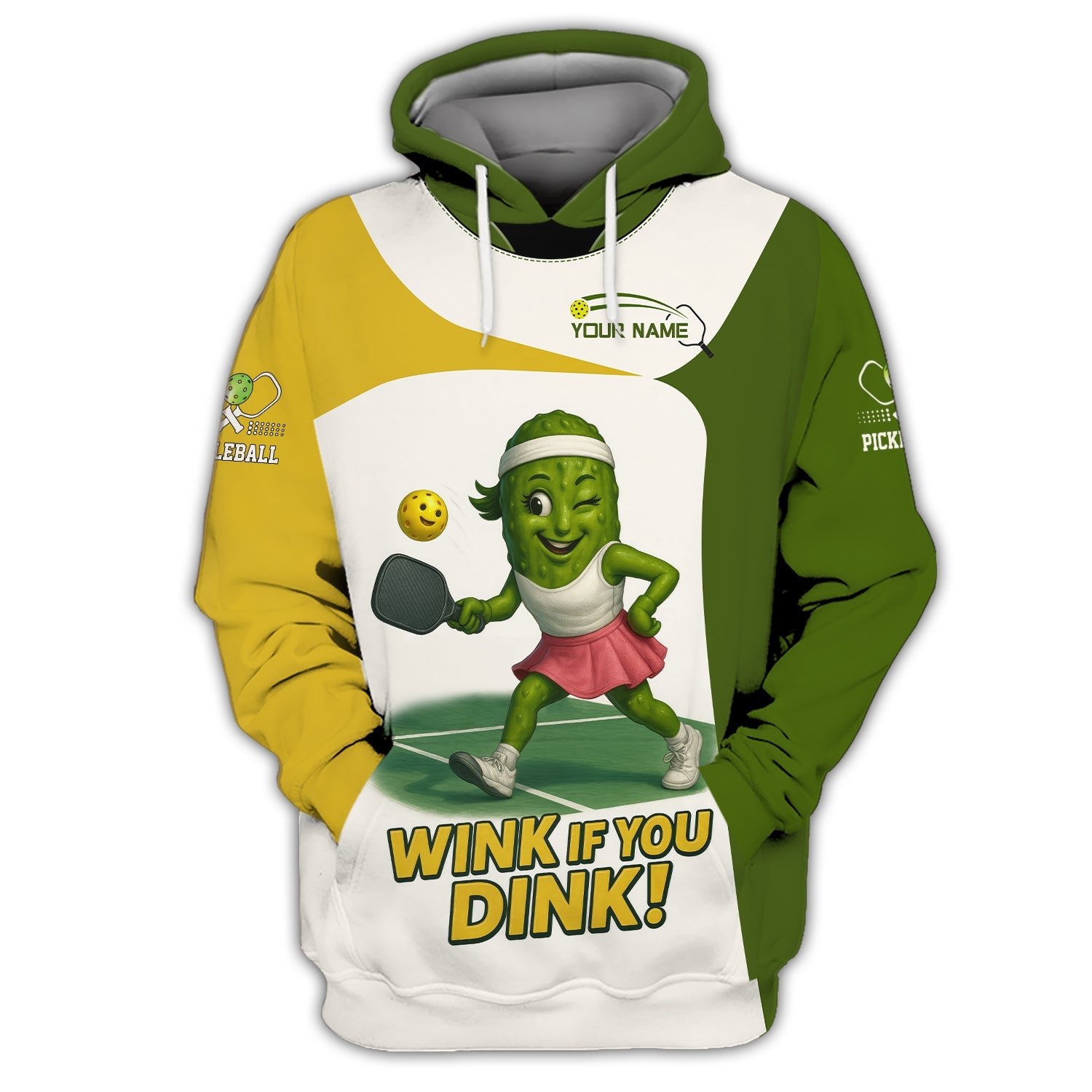 Funny Pickleball Shirt – Wink If You Dink Quote -Custom Name Tee with Cute Pickle Character