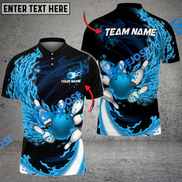 BlueJose Bowling And Pins Breath Of Fire 2.0 Customized Name 3D Shirt ( 3 Colors)