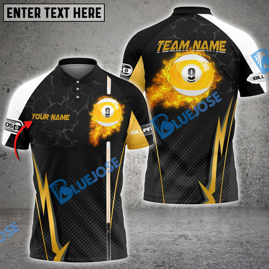 BlueJose Billiards Ball 9 Fire Cue Personalized Name, Team Name Unisex Shirt ( 4 Colors )