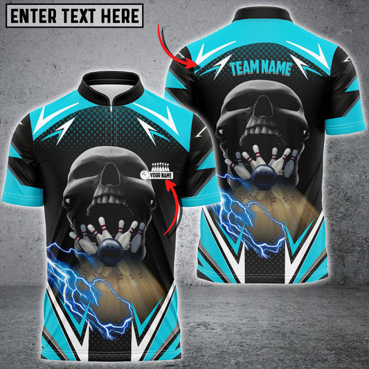 BlueJose Bowling And Pins Lightning Into Skull Multicolor Option Customized Name 3D Shirt