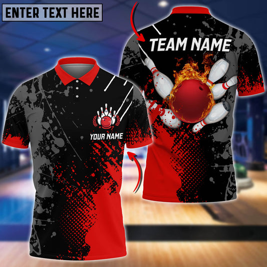 BlueJose Personalized Name Paint Fire Bowling And Pins Multicolor 3D Shirt