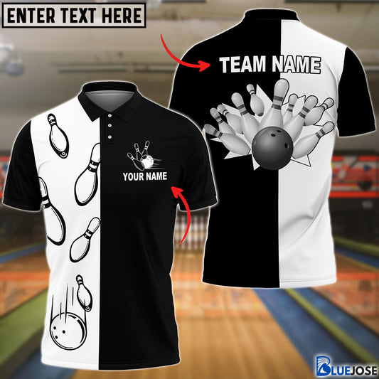 BlueJose Bowling Black And White Customized Name, Team Name 3D Shirt, Personalized Shirts For Bowling Players