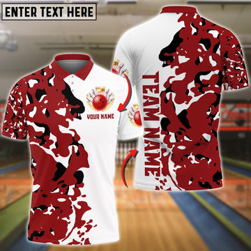 BlueJose Bowling And Pins Red Camo Personalized Name Team Name 3D Shirt
