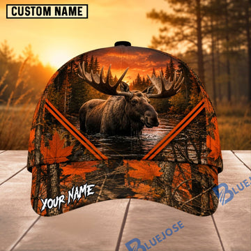 BlueJose Moose Hunting Orange Forest Personalized 3D Cap