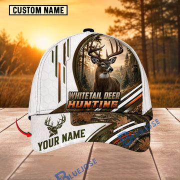 BlueJose Whitetail Deer Hunting White Camo Personalized 3D Cap