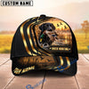 BlueJose Dog Hunting And Duck Black Gold Curved Stripe Marsh Sunset Scene Personalized Name 3D Cap (8 Dog Breeds)