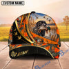 BlueJose Dog Hunting And Duck Orange Camo Curved Stripe Marsh Hunting Scene Personalized Name 3D Cap (8 Dog Breeds)