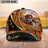 BlueJose Dog Hunting And Duck Orange Camo Curved Stripe Marsh Hunting Scene Personalized Name 3D Cap (8 Dog Breeds)