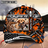 BlueJose Dog Hunting And Duck Orange Black Geometric Camo Hunting Scene Personalized Name 3D Cap (8 Dog Breeds)