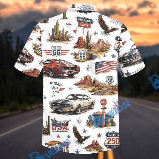 Bluejose American Road Trip Car Hawaiian Shirt