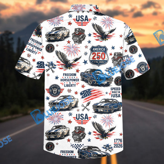 Bluejose Classic Mustang America 250 Commemorative Hawaiian Shirt