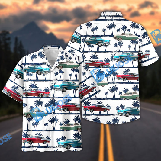 BlueJose Custom Photo Personalized Car 1950s Classic Car Palm Tree Hawaiian Shirt