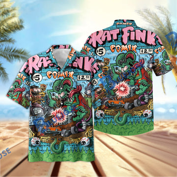 BlueJose Hot Rod Vintage Rat Fink Hawaiian Shirt