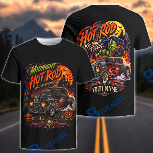 BlueJose Midnight Hot Rod Halloween Cruise T-Shirt – Vintage Kustom Kulture Monster Car Tee
