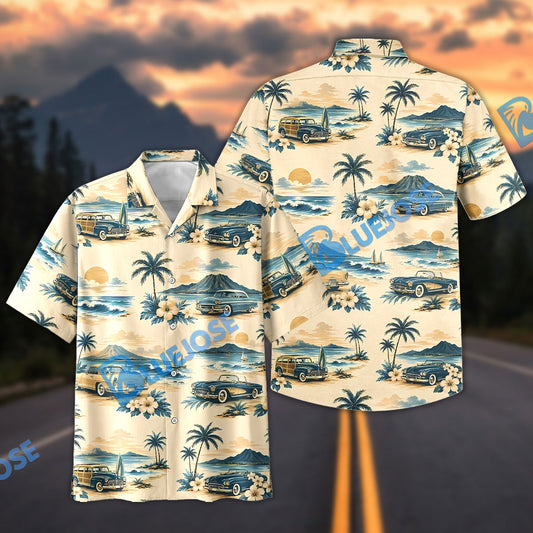 BlueJose Custom Photo Personalized Vintage Classic Car Tropical Beach Hawaiian Shirt