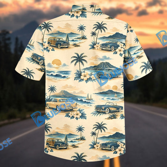Bluejose Personalized Vintage Classic Car Tropical Beach Hawaiian Shirt