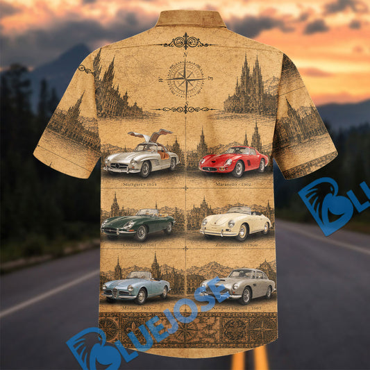 Bluejose European Classic Cars Vintage - Personalized Name Car Hawaiian Shirt