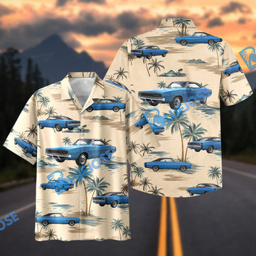 BlueJose Custom Photo Personalized Car 1968 Dodge Charger Classic Car Palm Tree Hawaiian Shirt