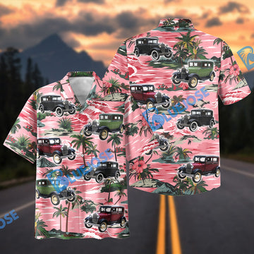 BlueJose Custom Photo Personalized Ford Model A Car Pink Tropical Hawaiian Shirt