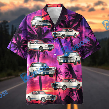 Bluejose Personalized 1965 Ford Mustang Car Purple Sunset Hawaiian Shirt