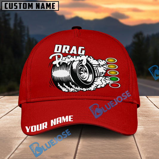 BlueJose Personalized Name Drag Racing Cap with Smoking Tire & Staging Lights Design