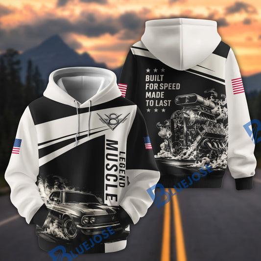 BlueJose Legend Muscle Car V8 Graphic Pullover Hoodie