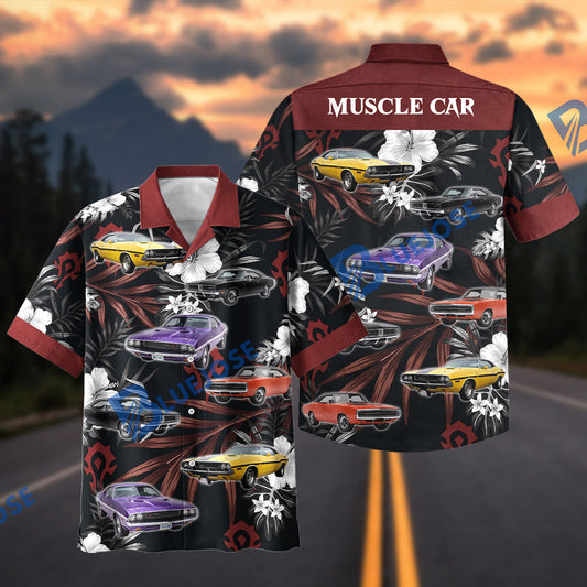 BlueJose Custom Photo Personalized Car Classic Muscle Car Floral Hawaiian Shirt