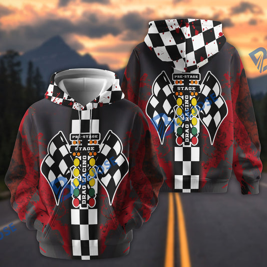 BlueJose Drag Racing Splatter Checkered Flag 3D All-Over Print Hoodie (6 Colors)
