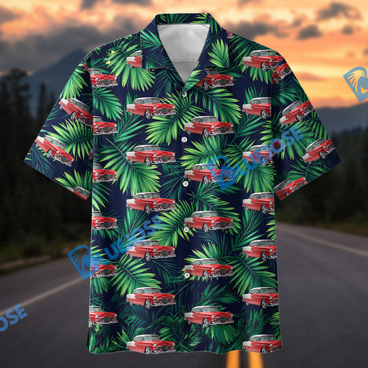 Bluejose Custom Car 1955 Chevy Bel Air Tropical Palm Hawaiian Shirt