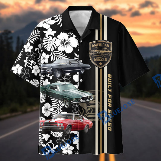 BlueJose Custom Photo Personalized Car American Muscle "Built For Speed" Car Hawaiian Shirt