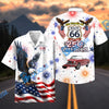 Bluejose 100 Years of Route 66 & America 250th Anniversary Classic Red Mustang Patriotic White Hawaiian Shirt