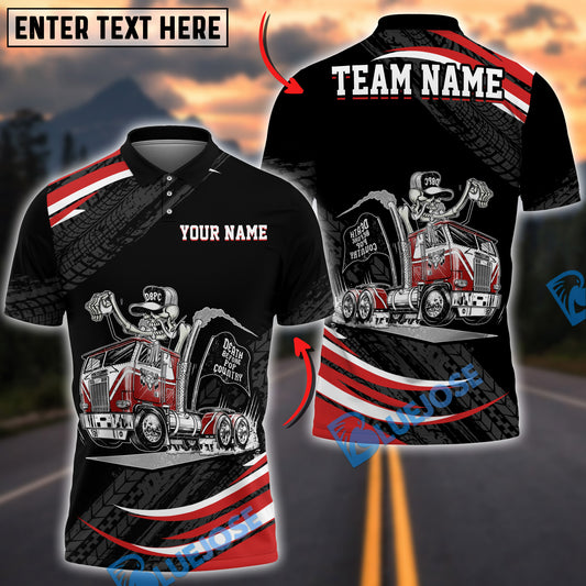Bluejose Death Before Decaf Trucker Polo – Custom Name Heavy Haul Driver Shirt