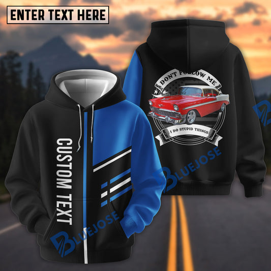 BlueJose Custom Photo Personalized Car Don't Follow Me I Do Stupid Things Hoodie - Custom Photo Classic Car - Personalized Name Car Hoodie