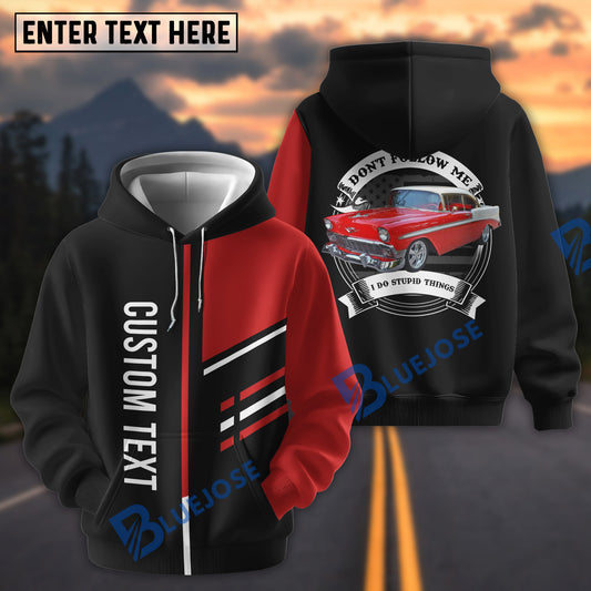 BlueJose Custom Photo Personalized Car Don't Follow Me I Do Stupid Things Hoodie - Custom Photo Classic Car - Personalized Name Car Hoodie