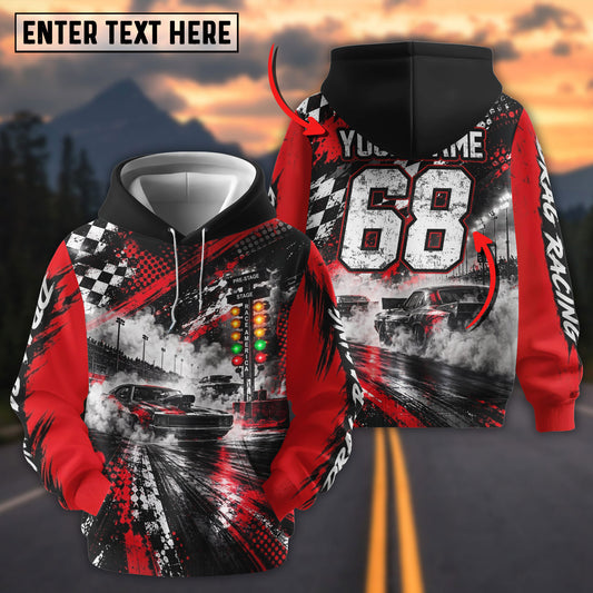 BlueJose Drag Racing Personalized Name Hoodie – Christmas Tree Staging Lights All-Over Print Pullover