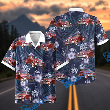 BlueJose Custom Photo Personalized Car Red Antique Classic Car Tropical Floral Hawaiian Shirt