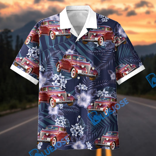 Bluejose Personalized Car Red Antique Classic Car Tropical Floral Hawaiian Shirt