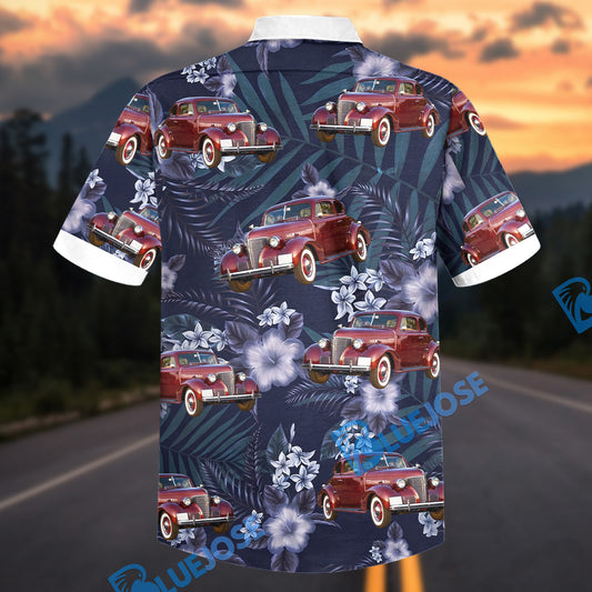 Bluejose Personalized Car Red Antique Classic Car Tropical Floral Hawaiian Shirt