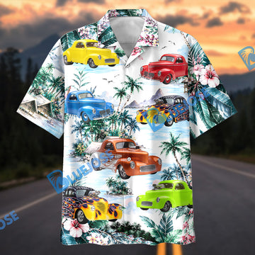 Bluejose Personalized Car Colorful Hot Rod Tropical Beach Hawaiian Shirt