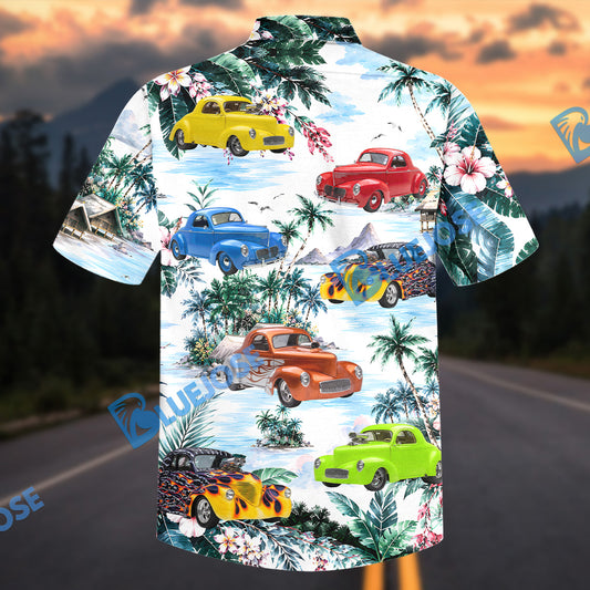 Bluejose Personalized Car Colorful Hot Rod Tropical Beach Hawaiian Shirt