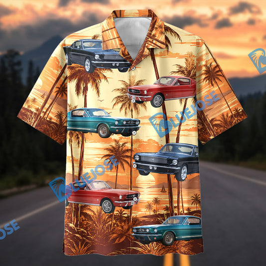 Bluejose Personalized Car Classic Muscle Car Tropical Sunset Hawaiian Shirt